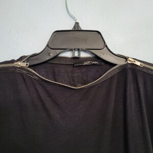Y2K Womens SM Black Tunic Gold Shoulder Zipper Asymmetric Edgy Whimsigoth Grunge